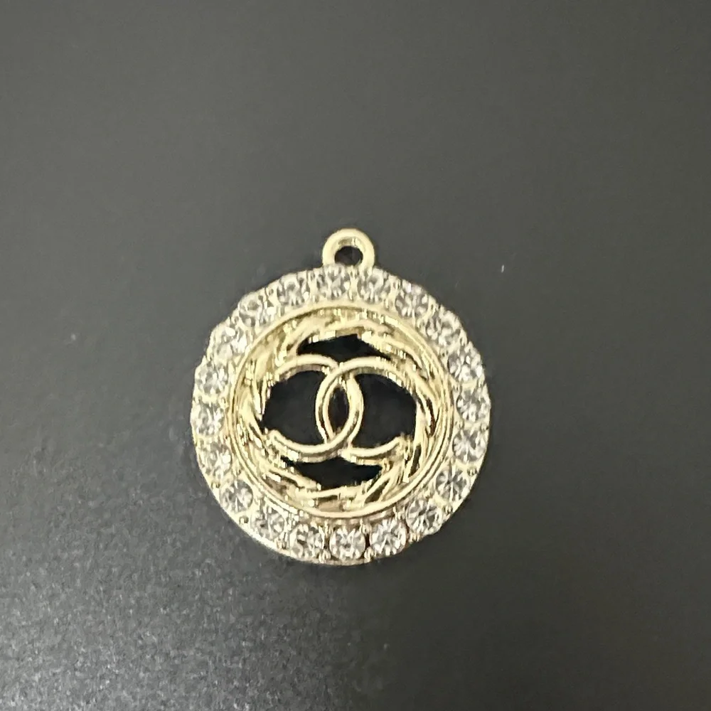 CHANEL UpCycled Gold Charm w Crystals. Stamped on Back. W Box - Picture 4 of 6